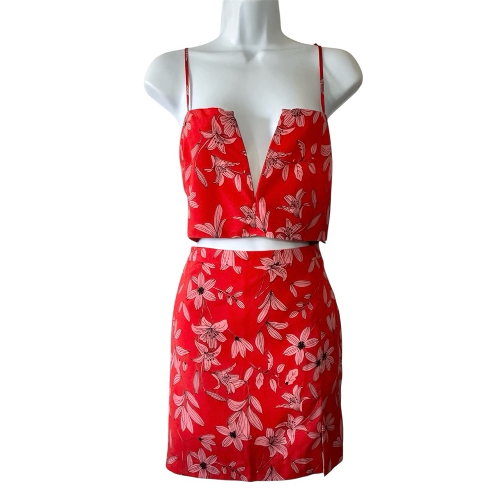 Camila Coehlo Revolve Women’s Red Floral Two-Piece Large Tank Medium Mini Skirt